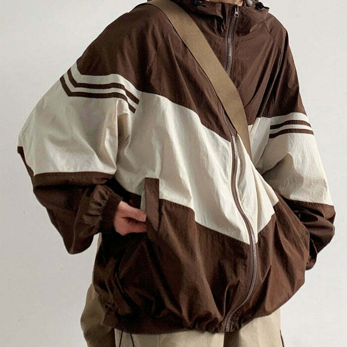 90's Brown Oversized Bomber Jacket - Y2K Fashion Statement with Cozy Baggy Fit and Style