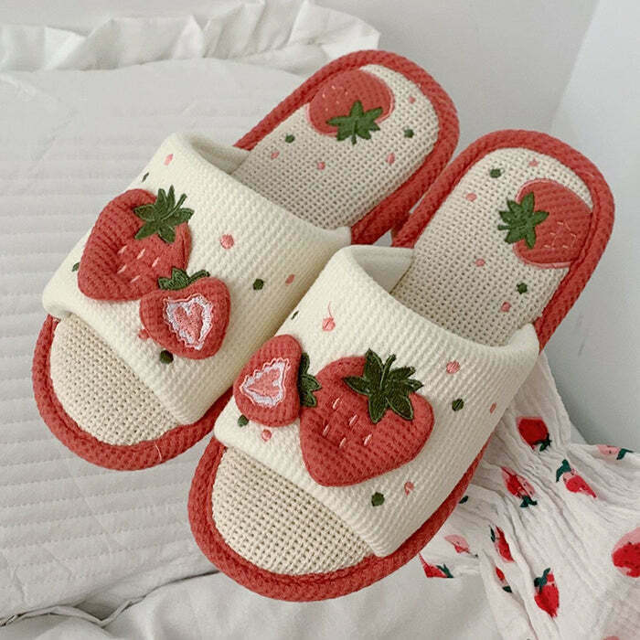 Adorable Y2K Strawberry Slippers - Cozy Red Teddy Bear Design for Trendy Comfort