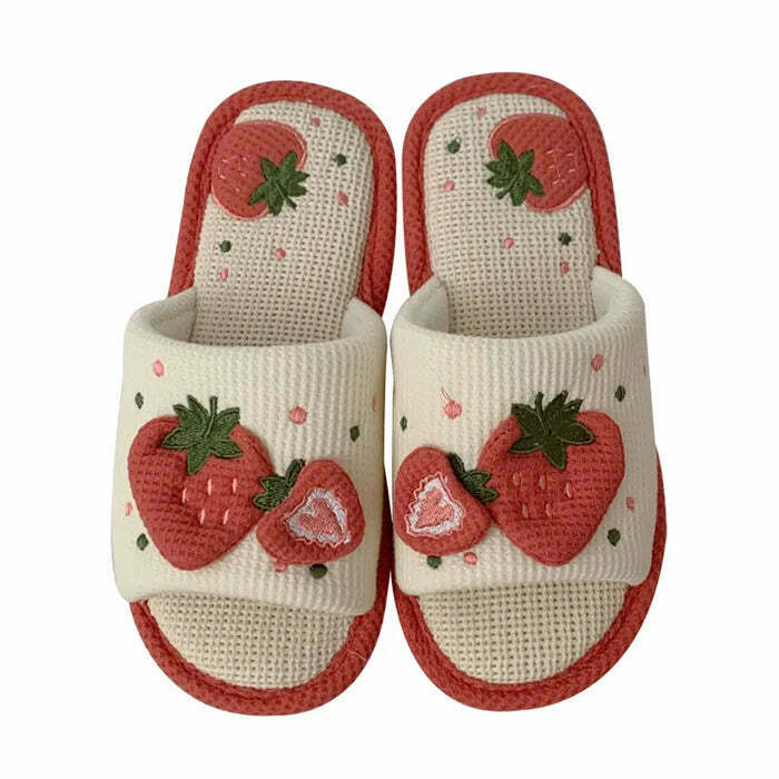 Adorable Y2K Strawberry Slippers - Cozy Red Teddy Bear Design for Trendy Comfort