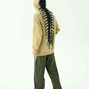 Aesthetic Centipede Knit Hoodie in Green, Blue, Brown, and Black - Trendy Cropped Zip-Up Style