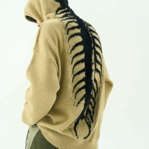 Aesthetic Centipede Knit Hoodie in Green, Blue, Brown, and Black - Trendy Cropped Zip-Up Style