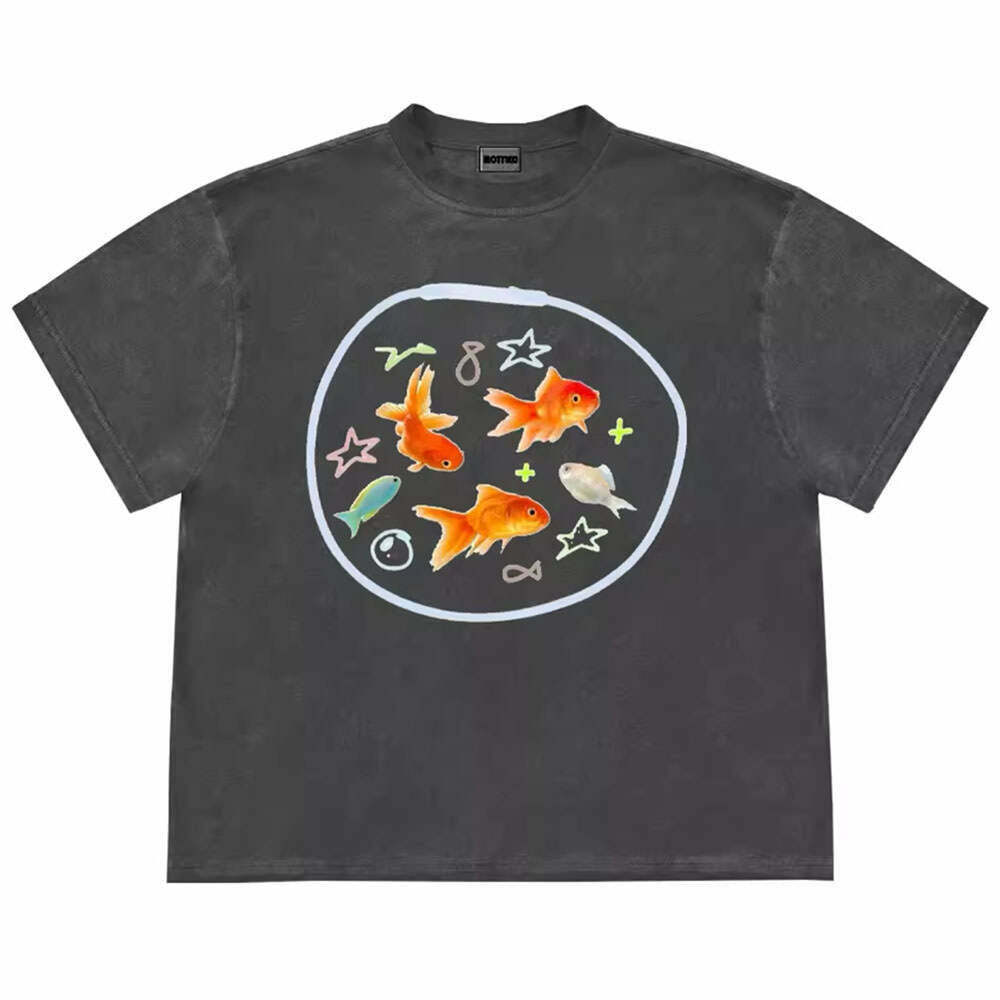 Aesthetic Goldfish Graphic T-Shirt in Soft Cotton Blend - Trendy Y2K Style Fashion Statement