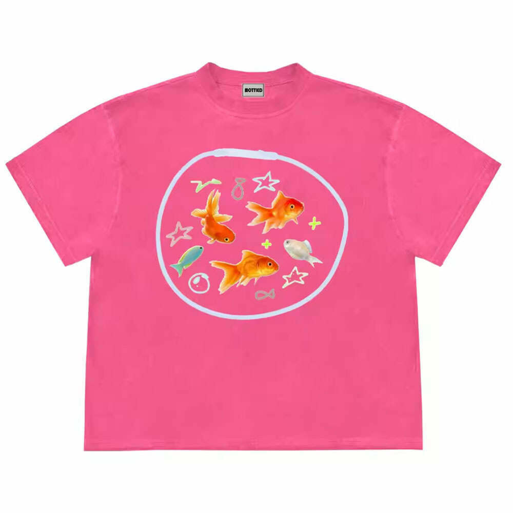 Aesthetic Goldfish Graphic T-Shirt in Soft Cotton Blend - Trendy Y2K Style Fashion Statement