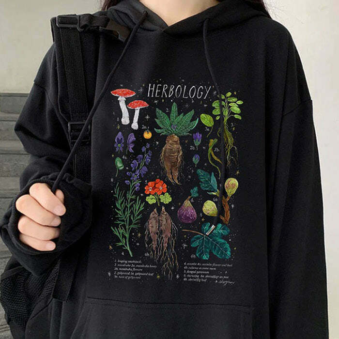 Aesthetic Herbology Cropped Zip-Up Hoodie in Green, Blue, Brown, and Black Spider Designs