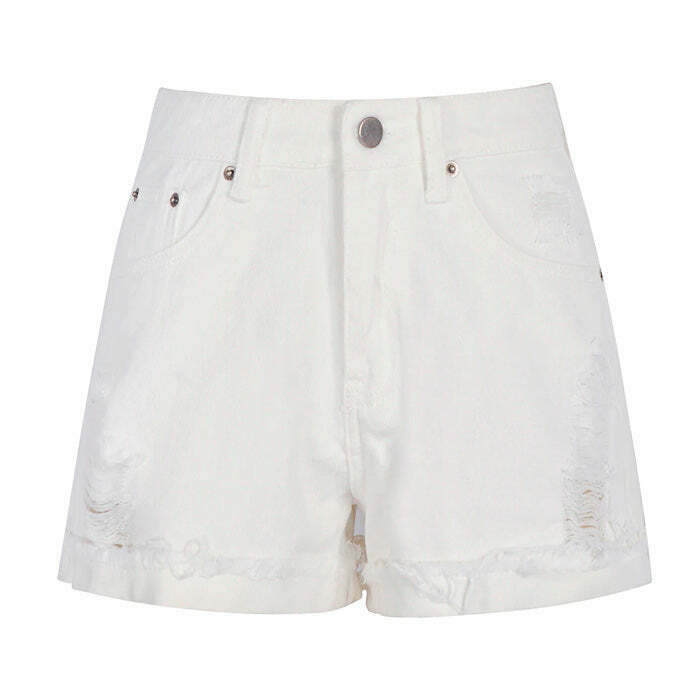 Aesthetic Outlines Embroidery Shorts - Trendy Patchwork Denim with Rhinestone Fringe Details