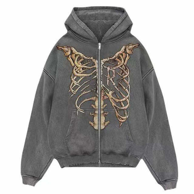 Aesthetic Skeleton Zip Up Hoodie with Spider Design - Trendy Y2K Fashion Statement