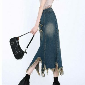 Aesthetic Star Grey Cargo Denim Skirt - Trendy Y2K Drawstring Style for Effortless Chic