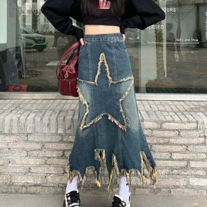 Aesthetic Star Grey Cargo Denim Skirt - Trendy Y2K Drawstring Style for Effortless Chic