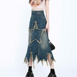 Aesthetic Star Grey Cargo Denim Skirt - Trendy Y2K Drawstring Style for Effortless Chic