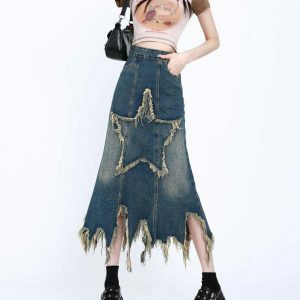 Aesthetic Star Grey Cargo Denim Skirt - Trendy Y2K Drawstring Style for Effortless Chic