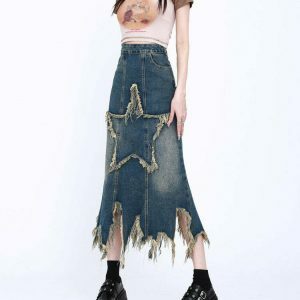 Aesthetic Star Grey Cargo Denim Skirt - Trendy Y2K Drawstring Style for Effortless Chic