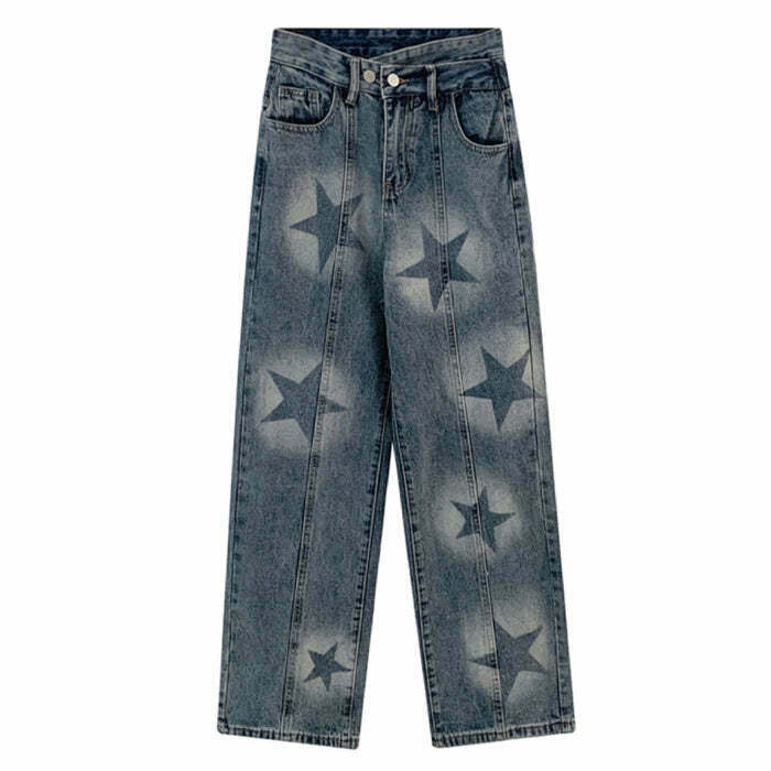 Aesthetic Star Washed Jeans for Trendy Y2K Style - Baggy Fit with Unique Star Design