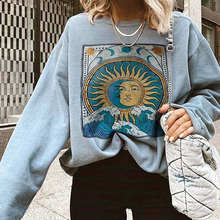 Aesthetic Sun & Moon Sweatshirt - Cute Corduroy Design for Trendy Y2K Fashion Lovers