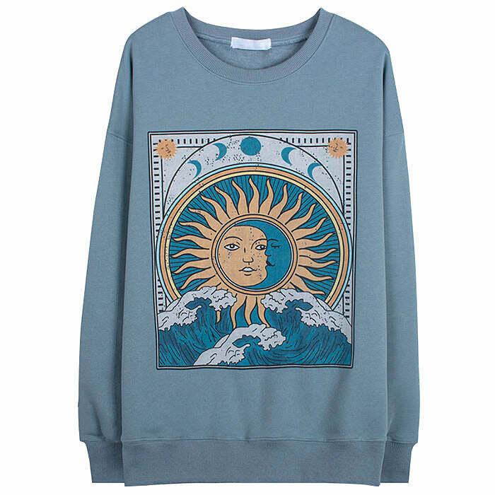 Aesthetic Sun & Moon Sweatshirt - Cute Corduroy Design for Trendy Y2K Fashion Lovers