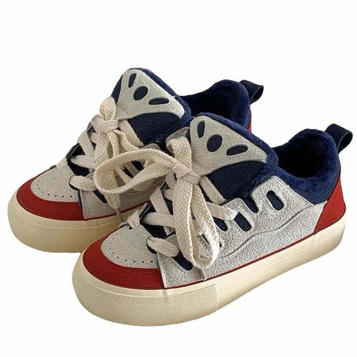 American Dream Skater Sneakers in Blue and Pink - Trendy Heart Design for Y2K Style