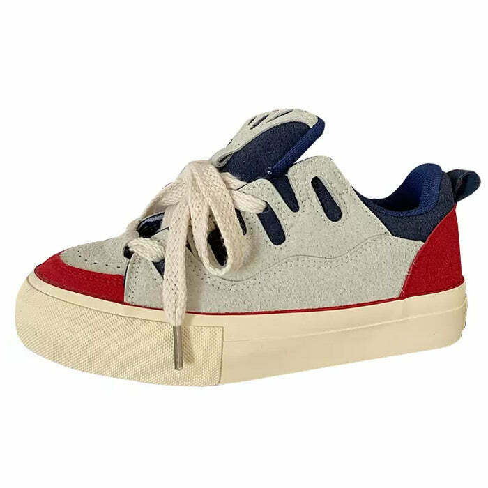 American Dream Skater Sneakers in Blue and Pink - Trendy Heart Design for Y2K Style