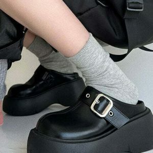 Bad Manners Black and White Chunky Platform Mules - Y2K Emo Style Star Boots