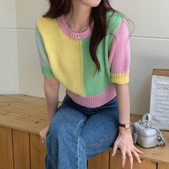 Charming Candy Fairy Pastel Knit Top - Y2K Bow Tie Crop Top for Trendy Vintage Style