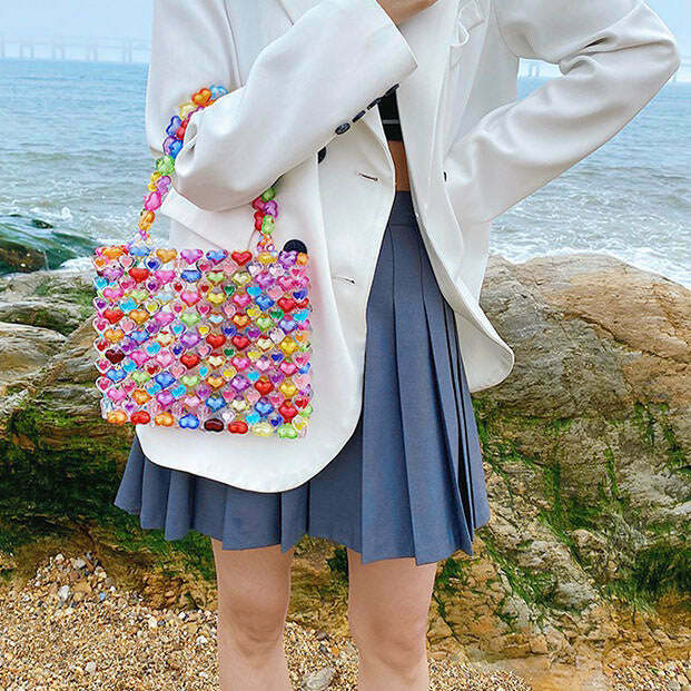 Charming Candy Hearts Beaded Handbag - Trendy Minimalist Y2K Style for Fashion Lovers