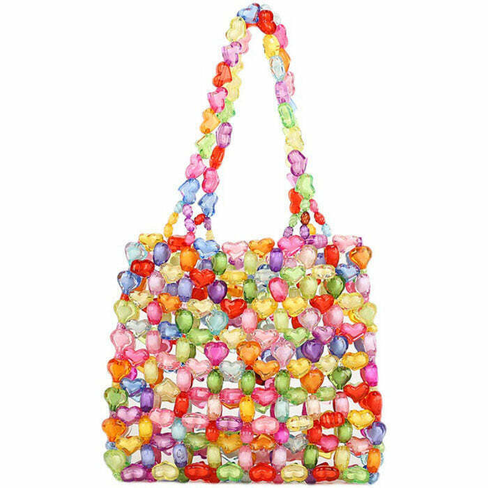 Charming Candy Hearts Beaded Handbag - Trendy Minimalist Y2K Style for Fashion Lovers