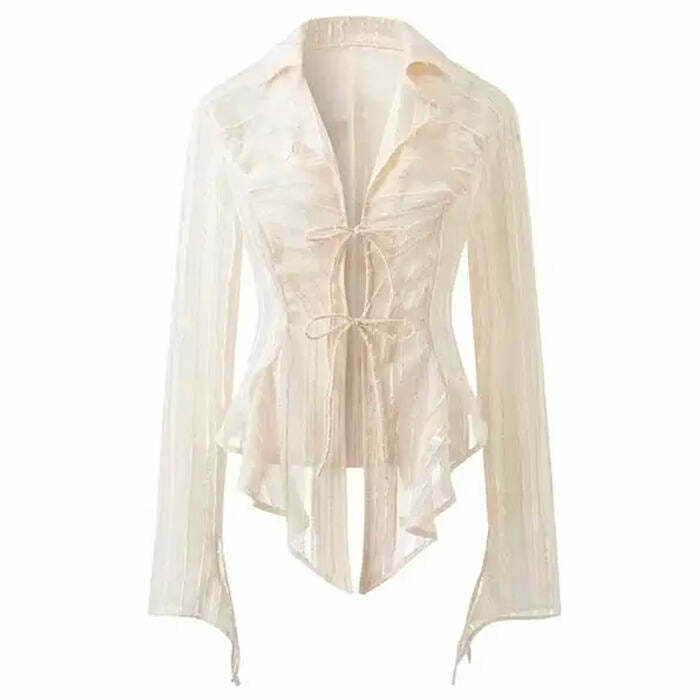 Charming Fairycore Lace Up Shirt - Aesthetic Cut Out Design for Trendy Y2K Fashion