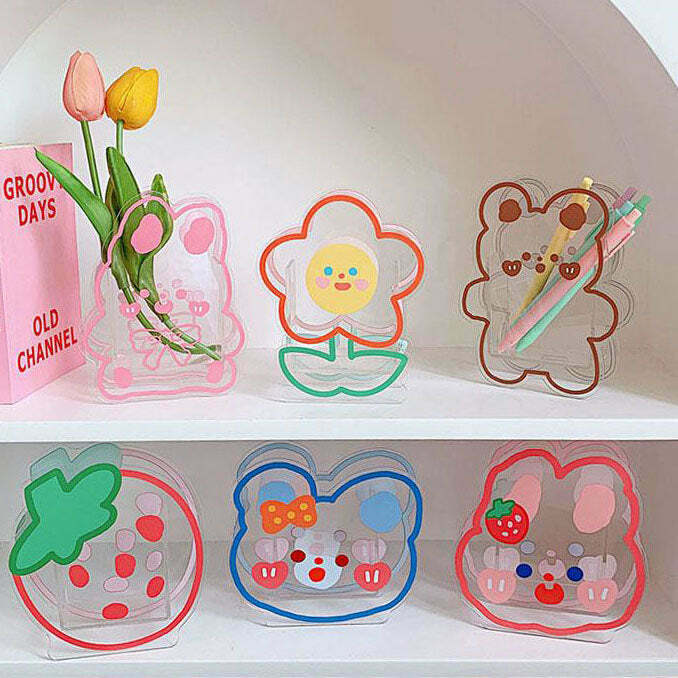 Charming Kawaii Aesthetic Acrylic Vases for Trendy Home Decor - Cute & Colorful Designs