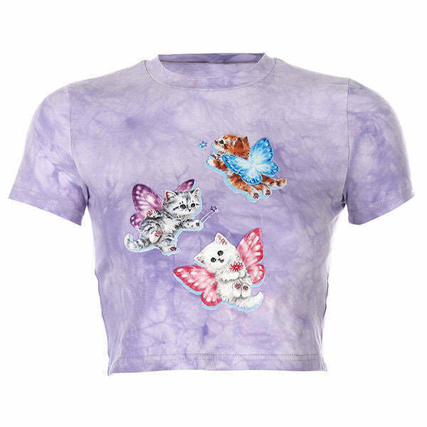 Charming Magic Kitty Crop Top with Bow Tie Detail - Trendy Y2K Denim Tube Style