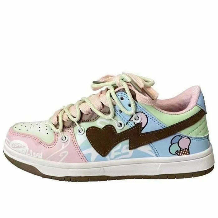 Charming Pastel Heart Aesthetic Sneakers in Blue and Pink - Trendy Y2K Style Footwear