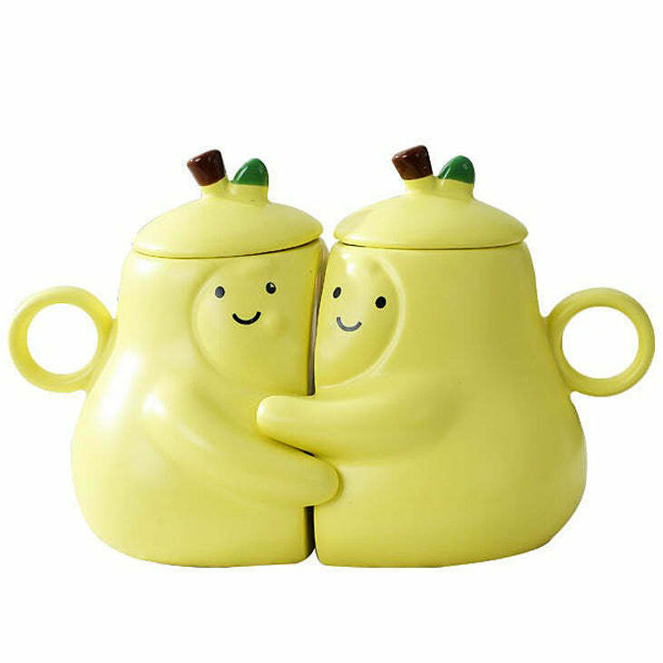 Charming Pear-Shaped Couple Mugs in Aesthetic Ceramic - Perfect for Y2K Vibes