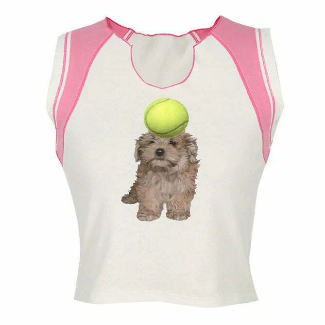 Charming Puppy Y2K Crop Top with Bow Tie Detail - Trendy Denim Tube & Fairy Style