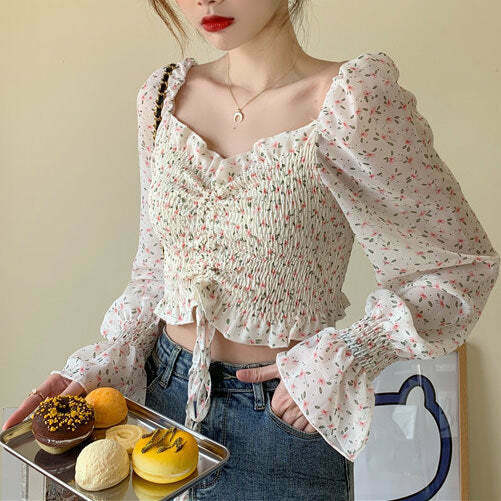 Charming Secret Garden Crop Top with Bow Tie Detail - Y2K Fairy Style Denim Tube Top