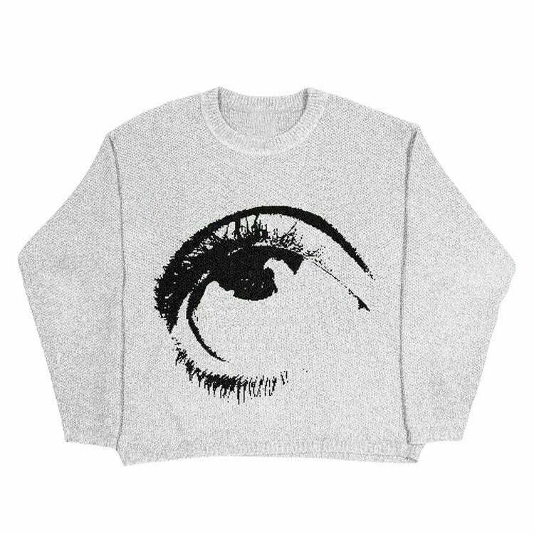 Chic Aesthetic Eye Sweater with Butterfly Design - Trendy Y2K Style for Effortless Fashion