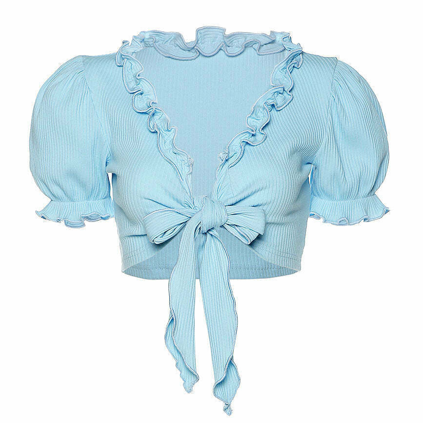 Chic Baby Blue Knot Tie Crop Top - Trendy Y2K Style with Bow Tie Design for Fashion Lovers