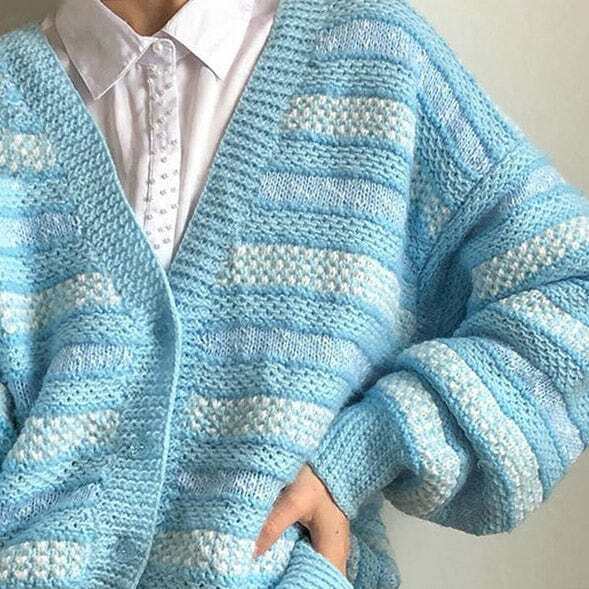 Chic Baby Blue Striped Cardigan - Trendy Y2K Fashion with Cozy Comfort and Style