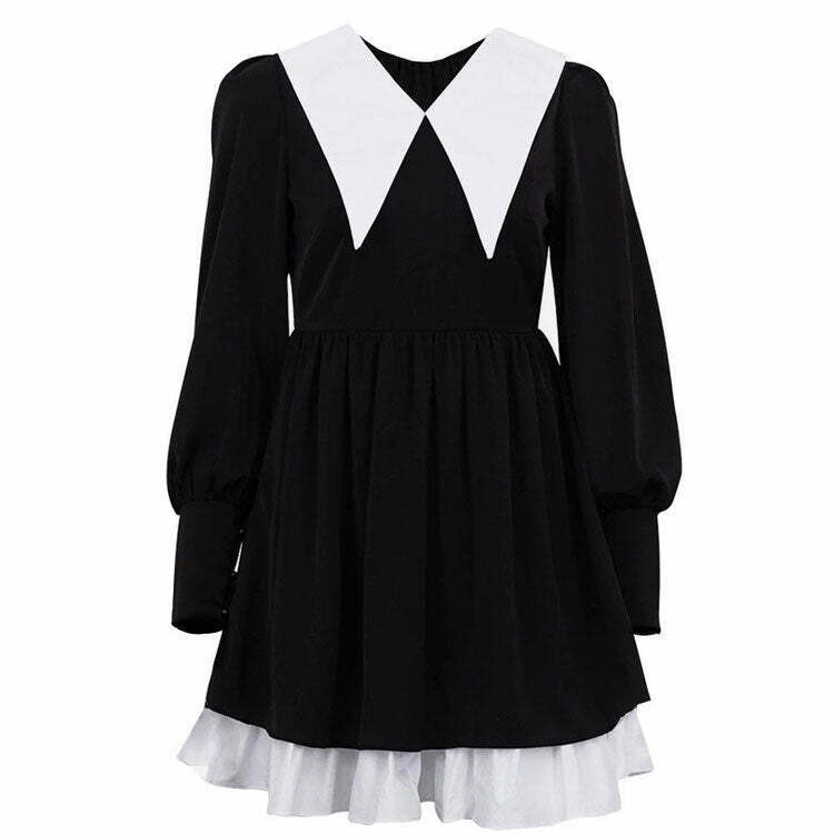 Chic Black Collar Dress - Long Sleeve Bodycon Style for Y2K Bohemian Fashion Lovers