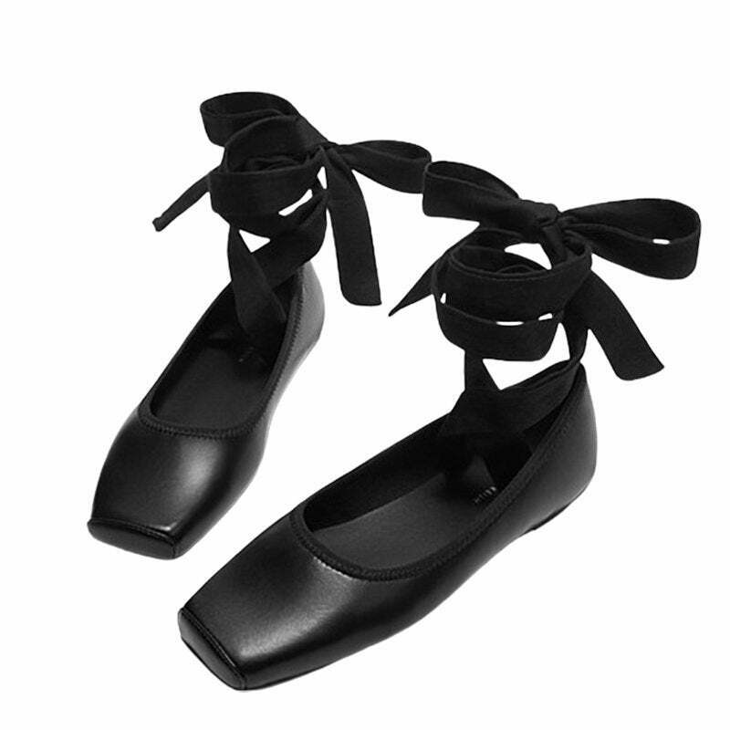 Chic Black Tabi Ballet Flats - Stylish Cross-Strap Design for Trendy Balletcore Fashion