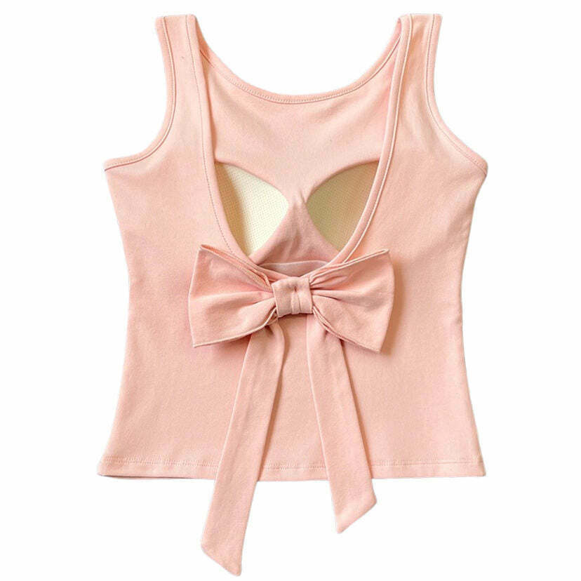 Chic Blush Bow Tie Crop Top - Y2K Denim Tube Top with Built-In Cups for Trendy Style