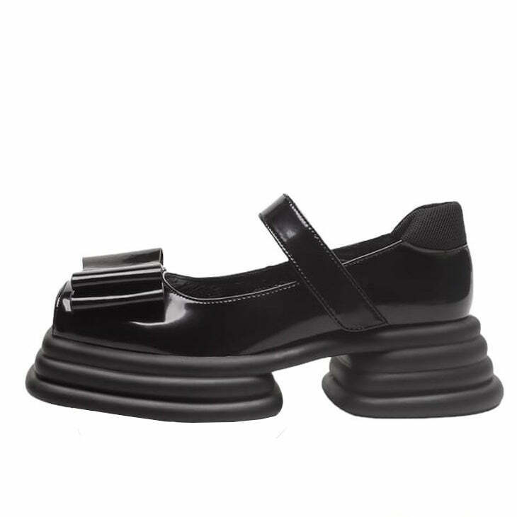 Chic Bow Mary Janes for Y2K Style, Perfectly Paired with Rainbow Sweatpants & Tops