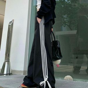 Chic Bow Tie Side Stripe Cargo Pants in Vibrant Orange - Trendy Y2K Style for Fashion Lovers