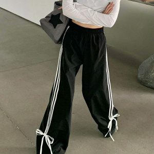 Chic Bow Tie Side Stripe Cargo Pants in Vibrant Orange - Trendy Y2K Style for Fashion Lovers