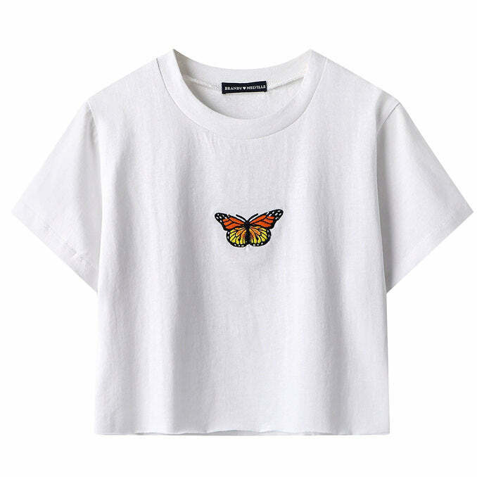 Chic Butterfly Cropped Tee - Y2K Graphic Bow Tee for Trendy Aesthetic Fashion Lovers