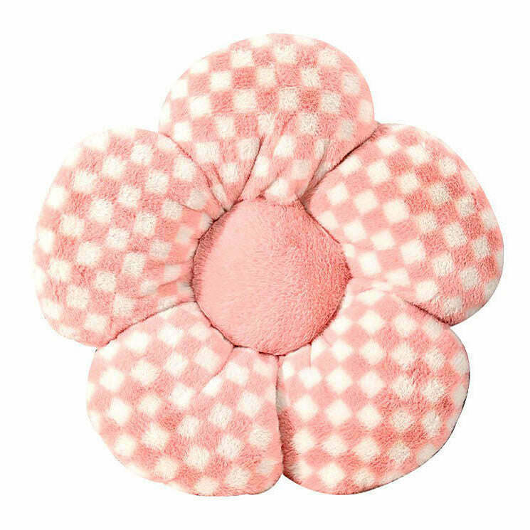 Chic Checkered Flower Pillow in Pink - Y2K Fashion Accent for Trendy Home Decor