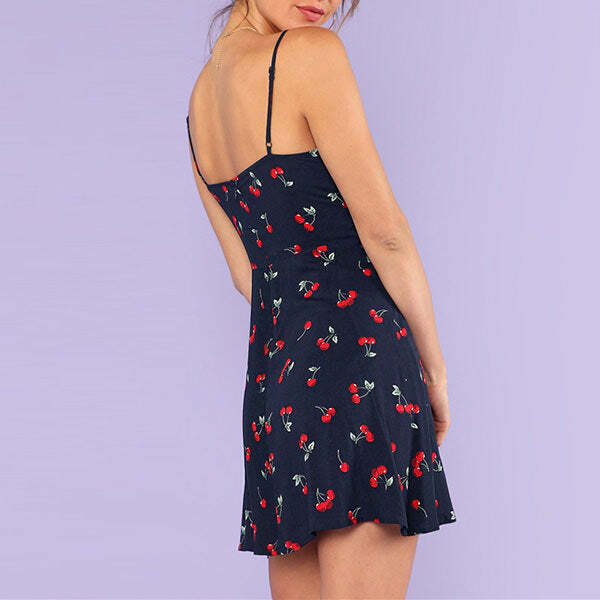 Chic Cherry Mini Dress - Bohemian Style with Long Sleeves for Trendy Y2K Fashion