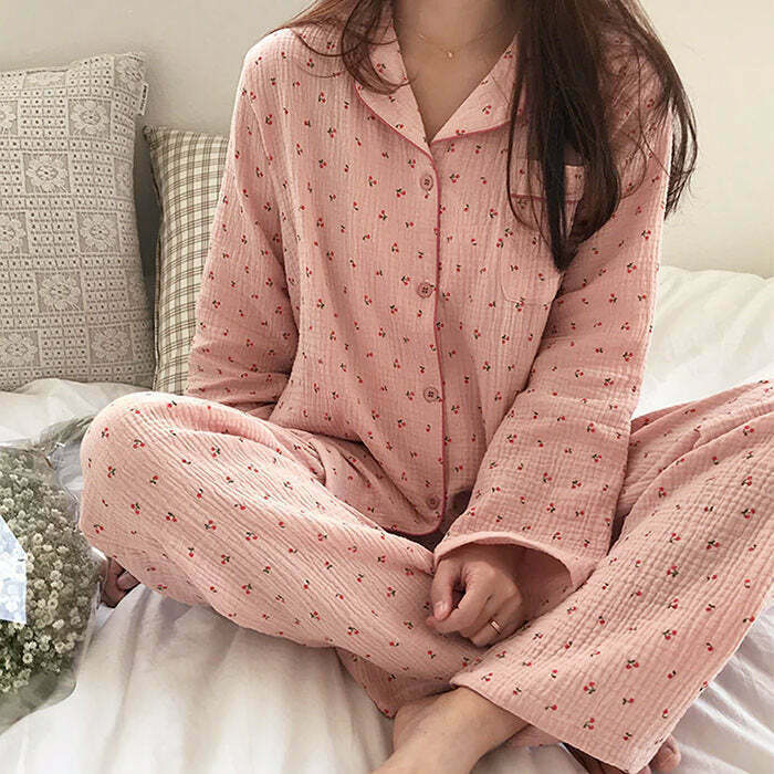 Chic Cherry Pajama Set for Y2K Style Lovers - Cozy Cherry Pajamas & Trendy Accessories