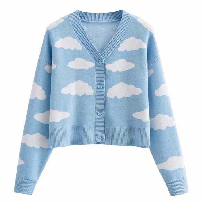 Chic Clouds Knit Cropped Cardigan - Vintage-Inspired Knit Fashion for Y2K Style Lovers