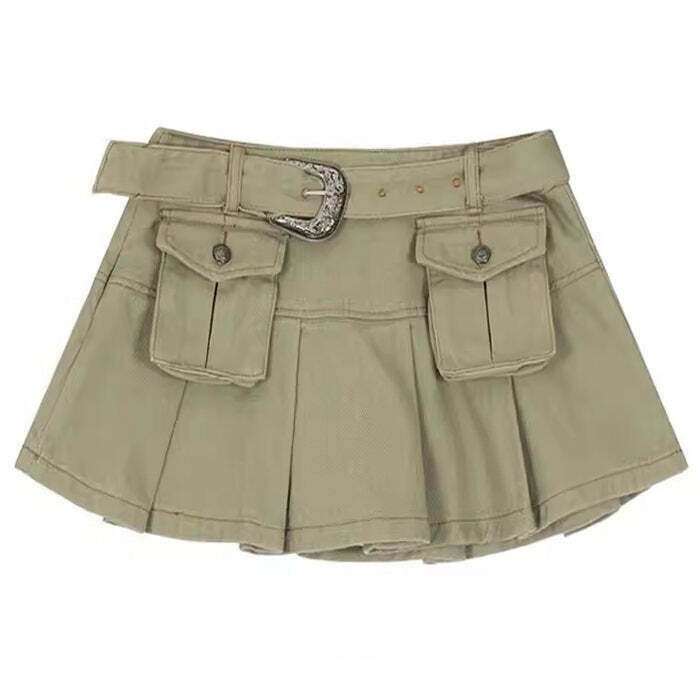 Chic Coastal Cowgirl Cargo Skirt in Grey - Trendy Y2K Drawstring Style for Effortless Vibes