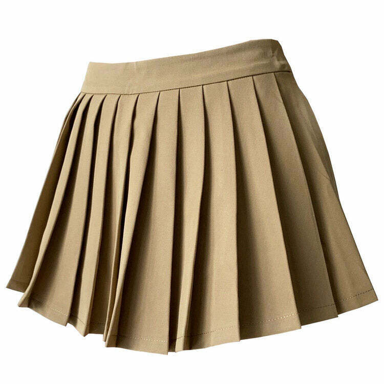 Chic Coffee Cream Pleated Skirt with Drawstring - Trendy Y2K Style for Effortless Fashion