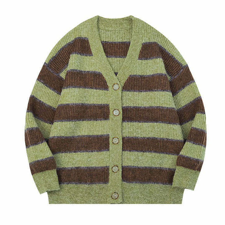 Chic Coffee Shop Striped Cardigan - Cozy Brown Grunge Style for Y2K Fashion Lovers