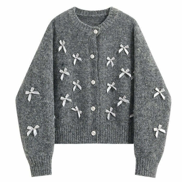 Chic Coquette Aesthetic Grey Cardigan with Heart Detail - Perfect for Y2K Fashion Lovers