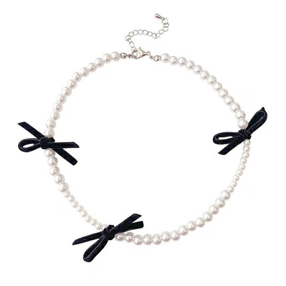 Chic Coquette Aesthetic Pearl Bow Choker Necklace for Trendy Y2K Fashion Lovers